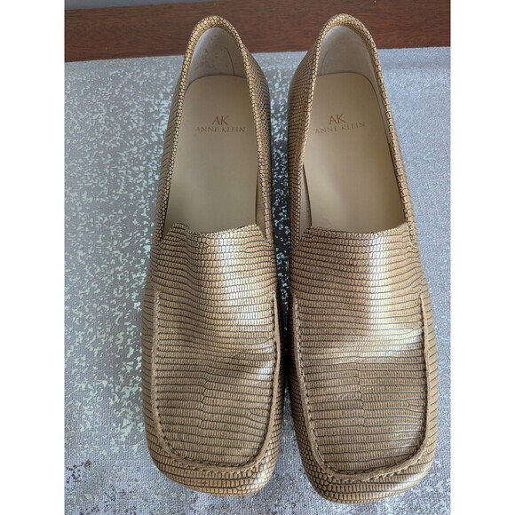 Anne Klein Shoes Womens 7.5 Tan Leather Snake Skin Python Loafers Light Academia - Picture 2 of 9